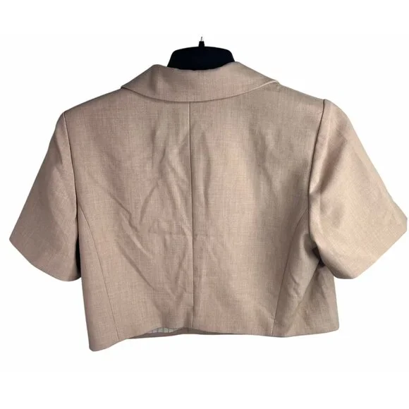 Anthropologie Maeve Beige Double-Breasted Cropped Blazer Short Sleeve Size US 14 - Picture 8 of 16
